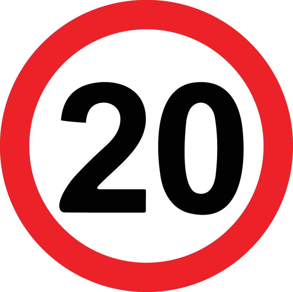 la carretera velocidad límite 20 veinte signo. genérico velocidad límite firmar con negro número y rojo círculo. vector ilustración