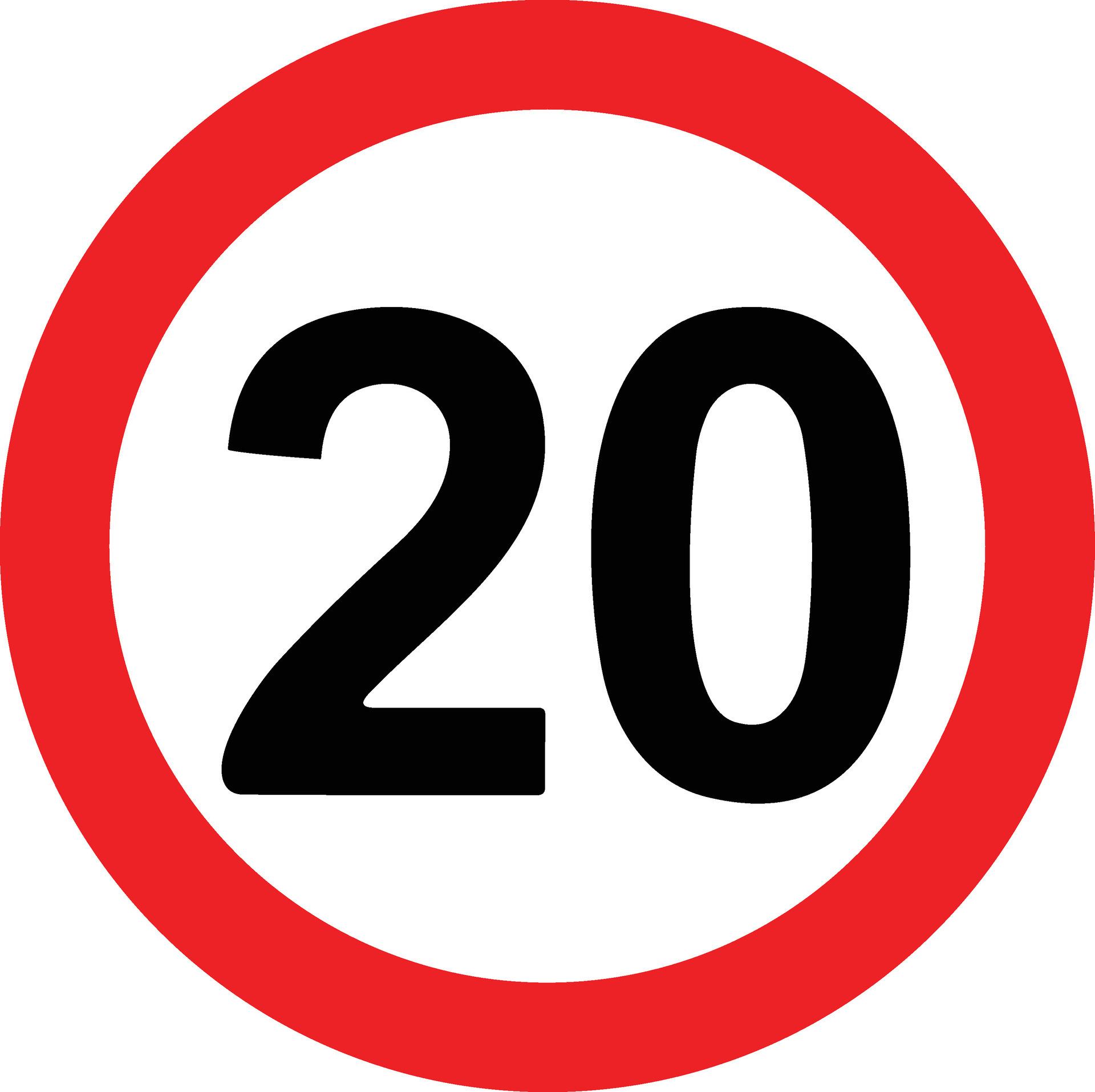 Road Speed Limit 20 twenty Sign. Generic speed limit sign with black