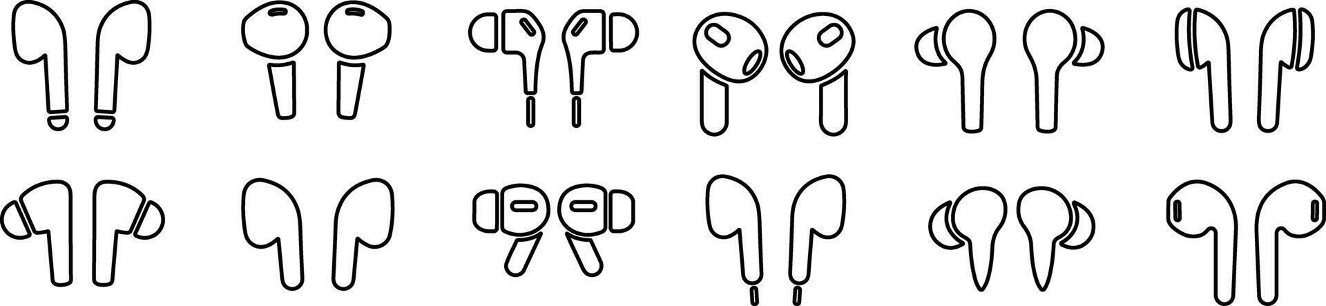 manos libres icono colocar. auriculares inalámbrico auriculares línea icono recopilación. auriculares silueta. mano gratis grupo. vector