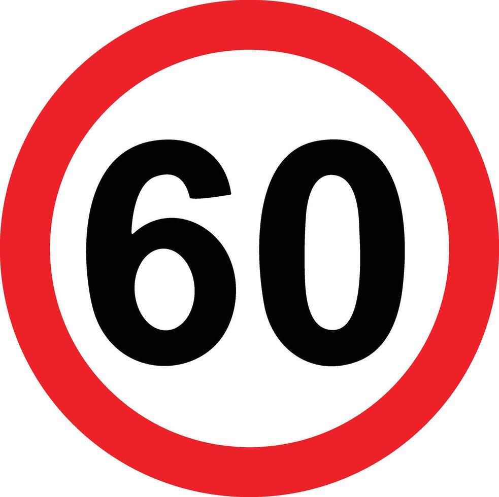 Road Speed Limit 60 sixty Sign. Generic speed limit sign with black number and red circle. Vector illustration