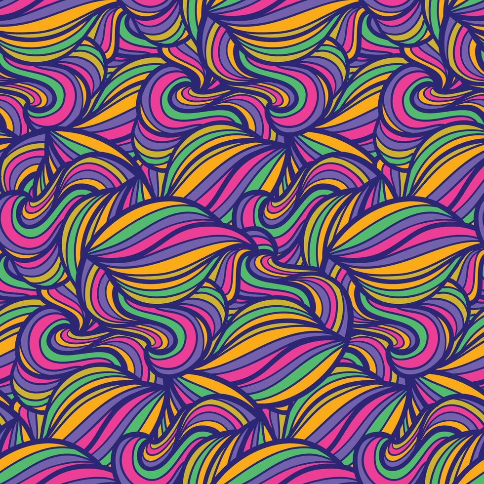 Seamless patterns with funny happy daisy, wave, chess, mesh, and sunburst. Set of vector backgrounds in trendy retro trippy style