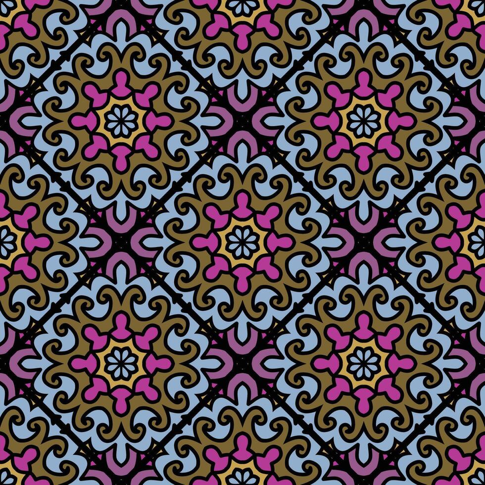 Seamless patterns with funny happy daisy, wave, chess, mesh, and sunburst. Set of vector backgrounds in trendy retro trippy style