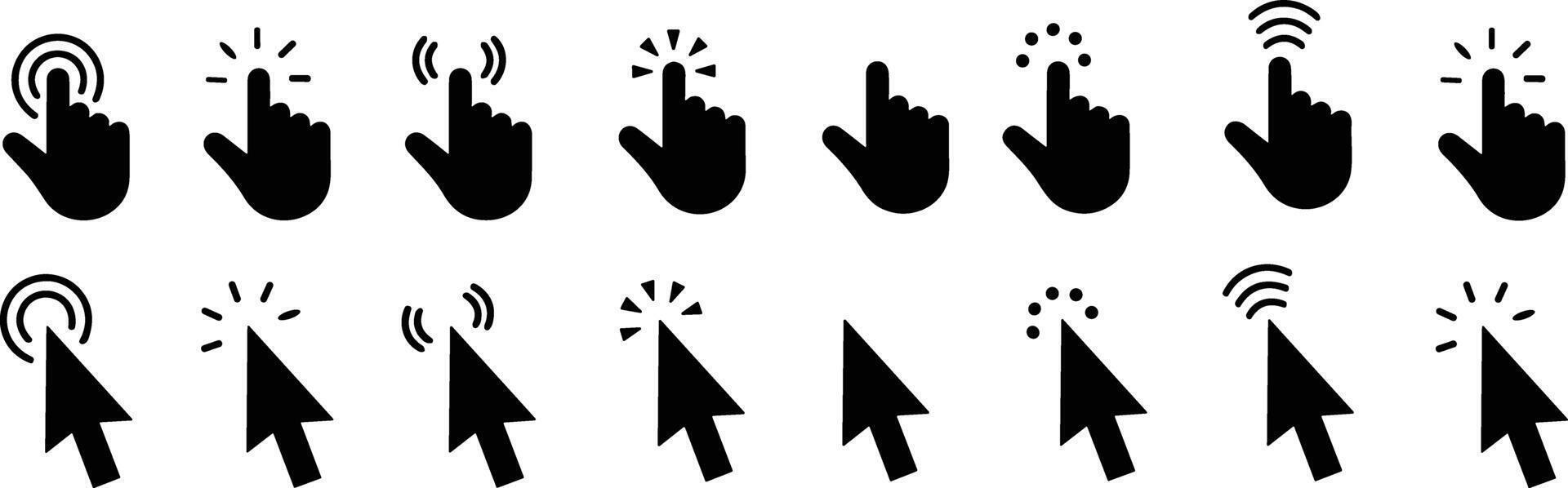 Computer flat mouse click cursor arrow icons set and loading icons. Cursor icon. Vector illustration. Mouse click cursor collection.
