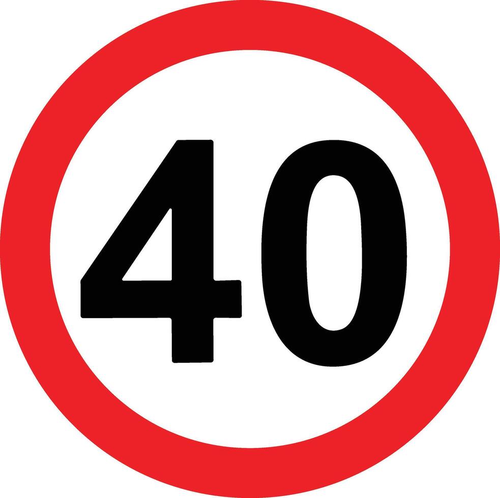 Road Speed Limit 40 forty Sign. Generic speed limit sign with black number and red circle. Vector illustration