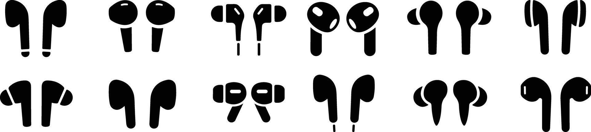 mano gratis icono colocar. auriculares inalámbrico auriculares plano icono recopilación. auriculares silueta. manos libres grupo. vector