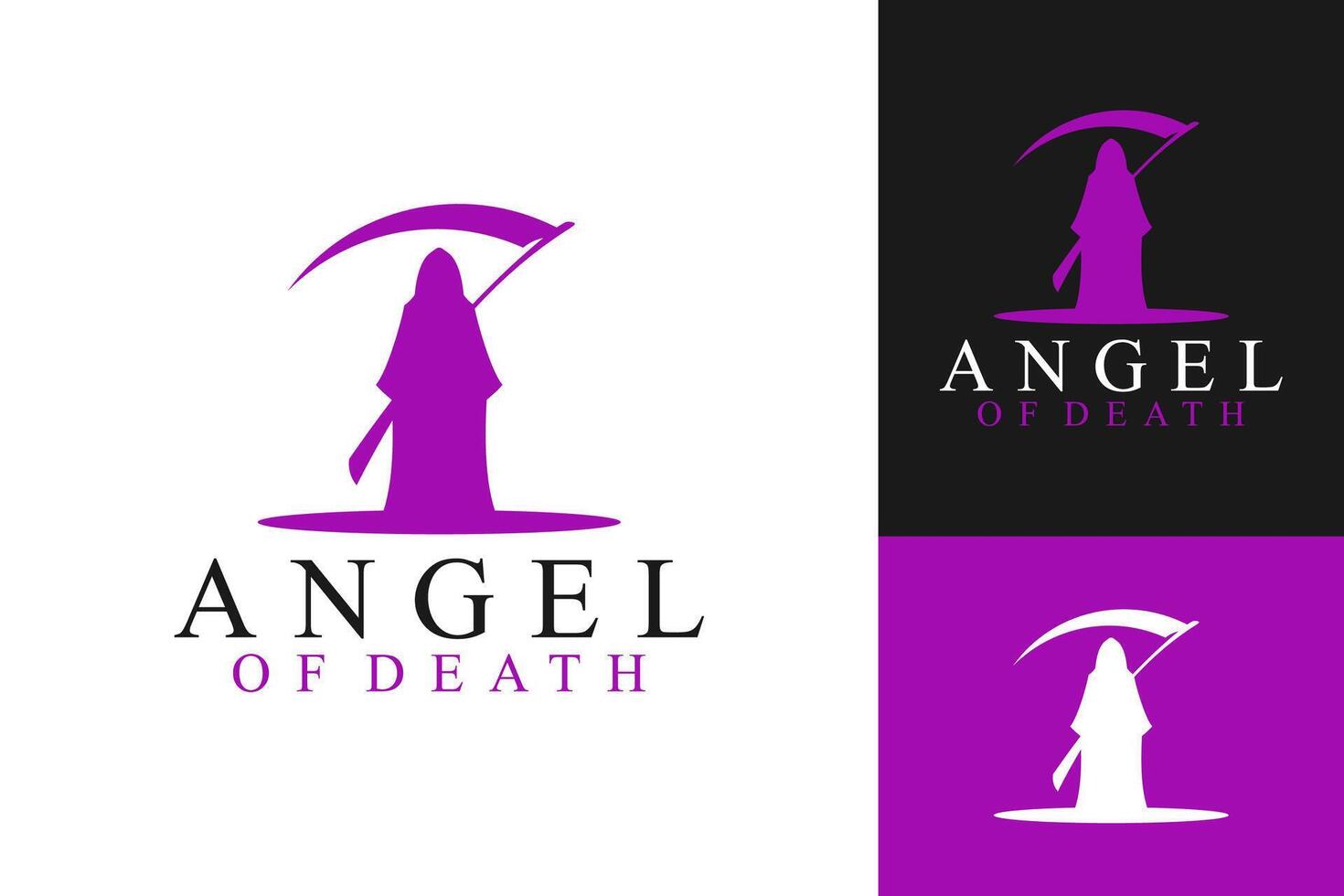 ángel de muerte guadaña severo segador logo diseño vector