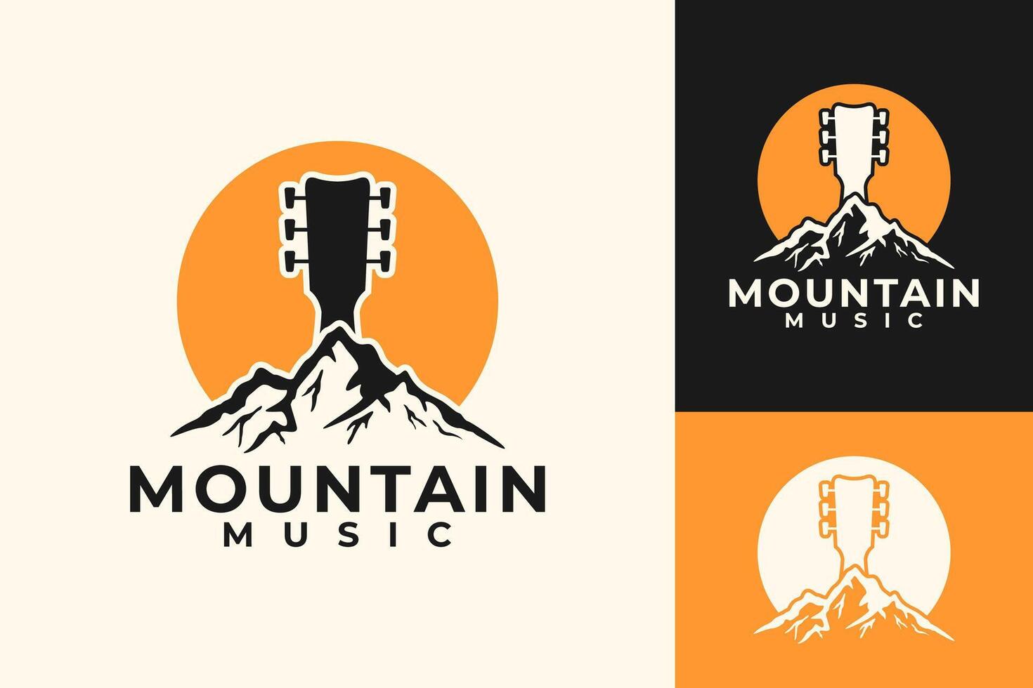 montaña música festival guitarra logo diseño vector