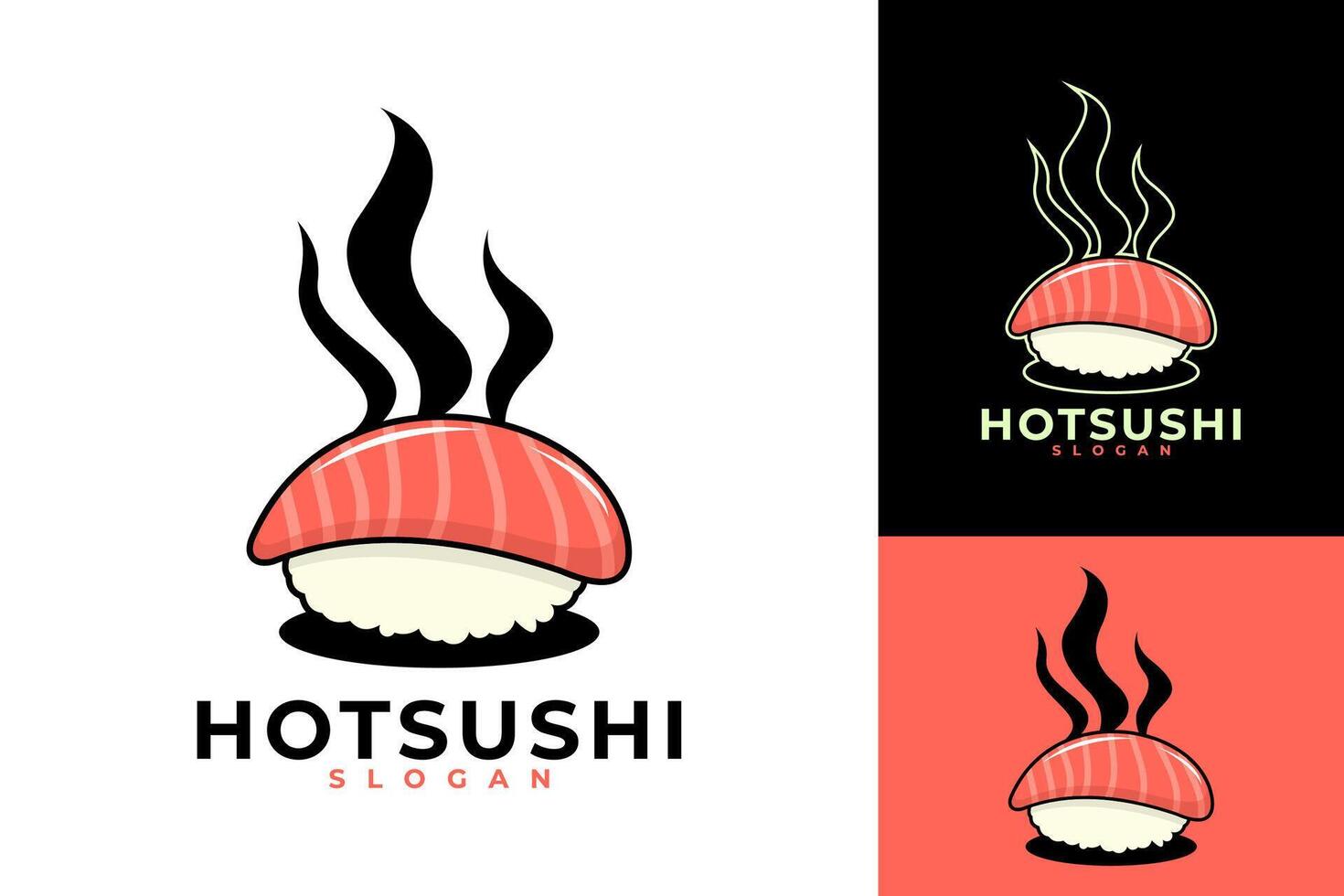 caliente Sushi Japón comida logo diseño vector