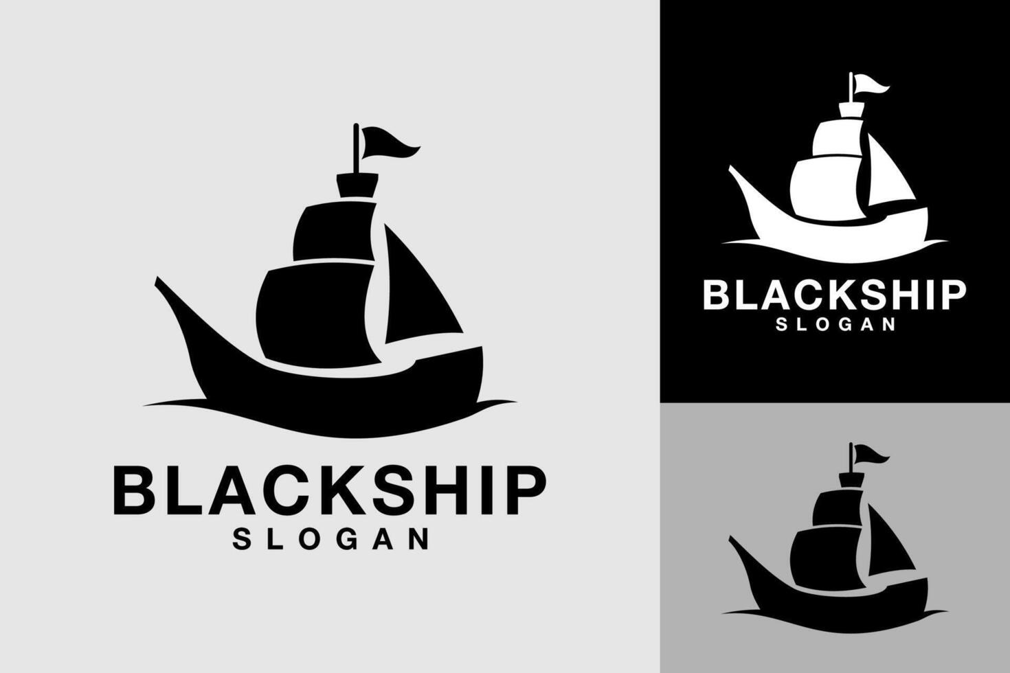 Black Ship Silhouette Sailing Logo Design vector