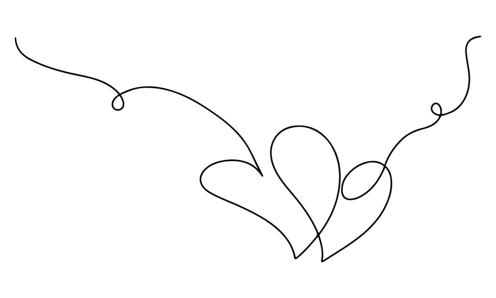 dos corazones en soltero continuo línea. mano dibujado estilo. vector ilustración aislado en blanco.
