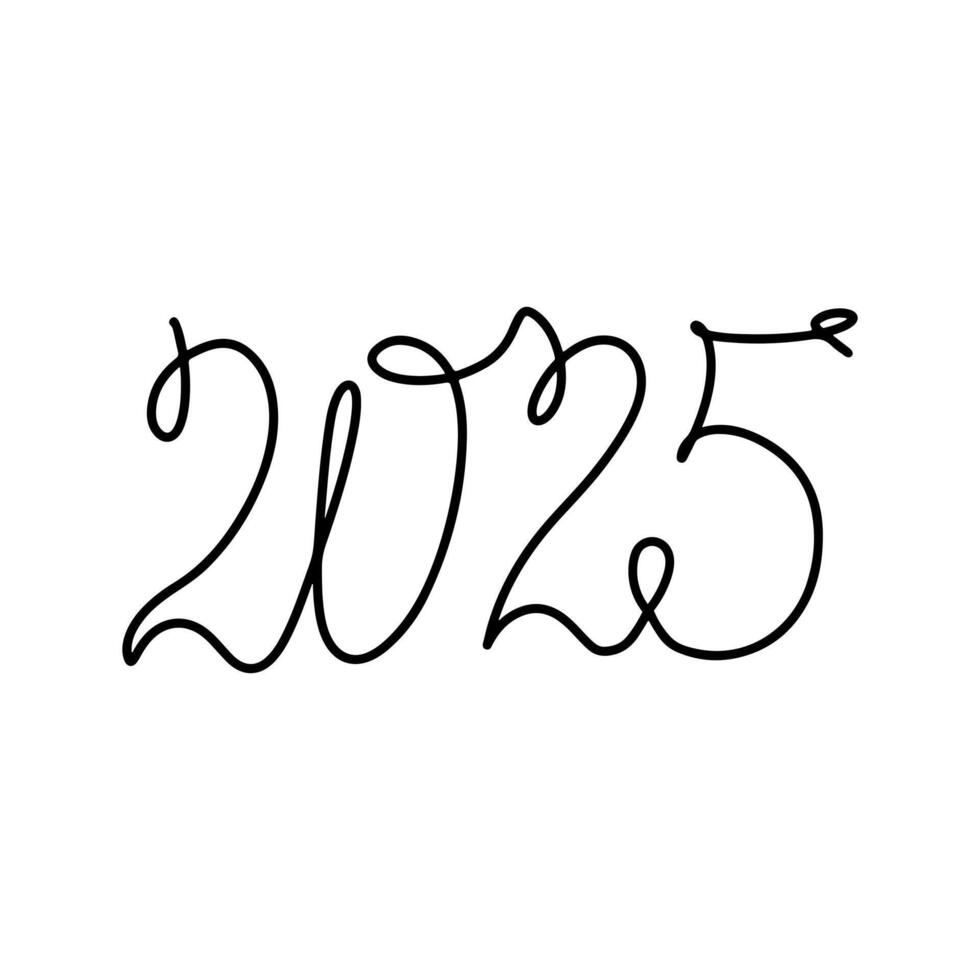 2025 year in single line style. One continuous line drawing. Vector