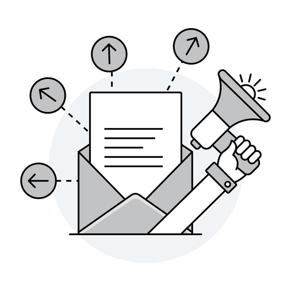 Inbox Impact. Transform Your Reach with Effective Email Marketing Illustration. Email marketing, inbox impact, effective email strategies, reach your audience, email campaigns, targeted messaging vector