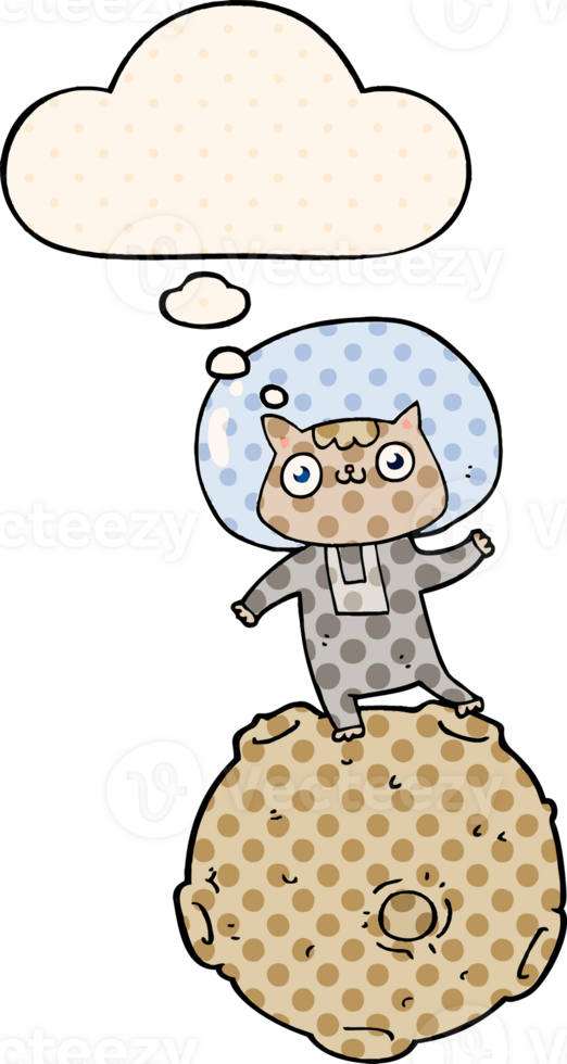cute cartoon astronaut cat with thought bubble in comic book style png