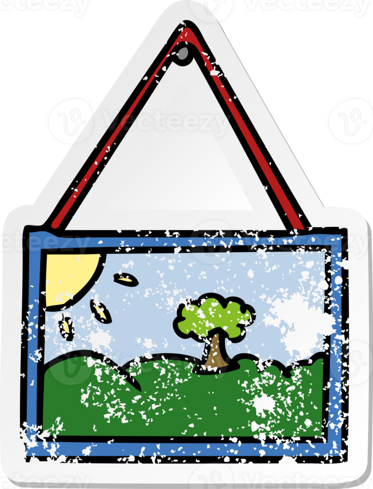 distressed sticker cartoon doodle of a picture in frame png