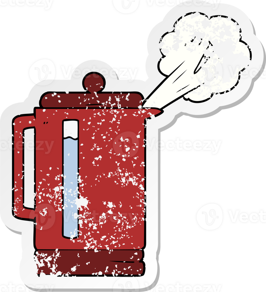 distressed sticker of a cartoon electric kettle boiling png