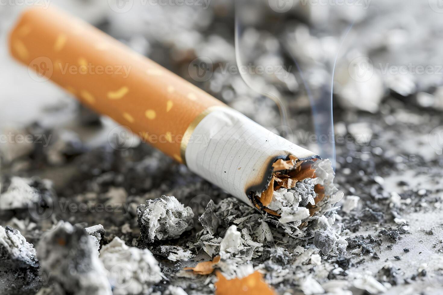 AI generated Extinguished Cigarette Amidst Ashes, Concept of Quitting Smoking photo