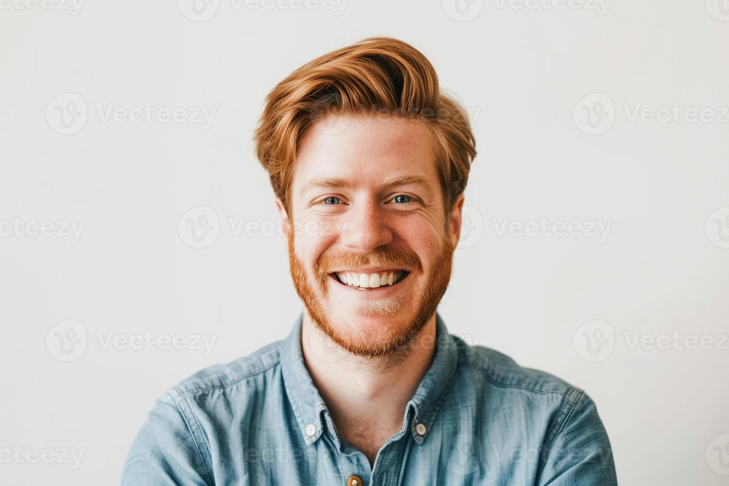 AI generated Portrait of a cheerful red-haired Caucasian man with a bright smile. photo
