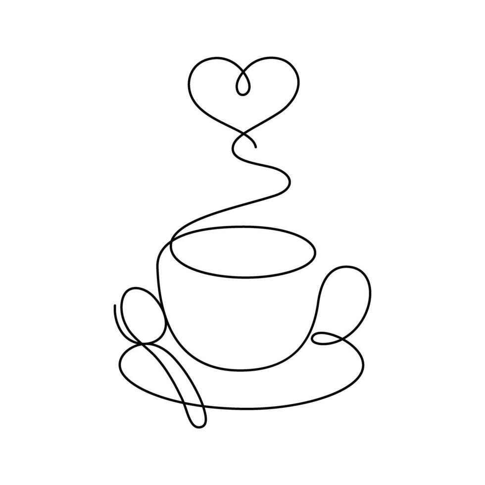 coffee cup and heart shape steam thin line illustration continuous drawing vector