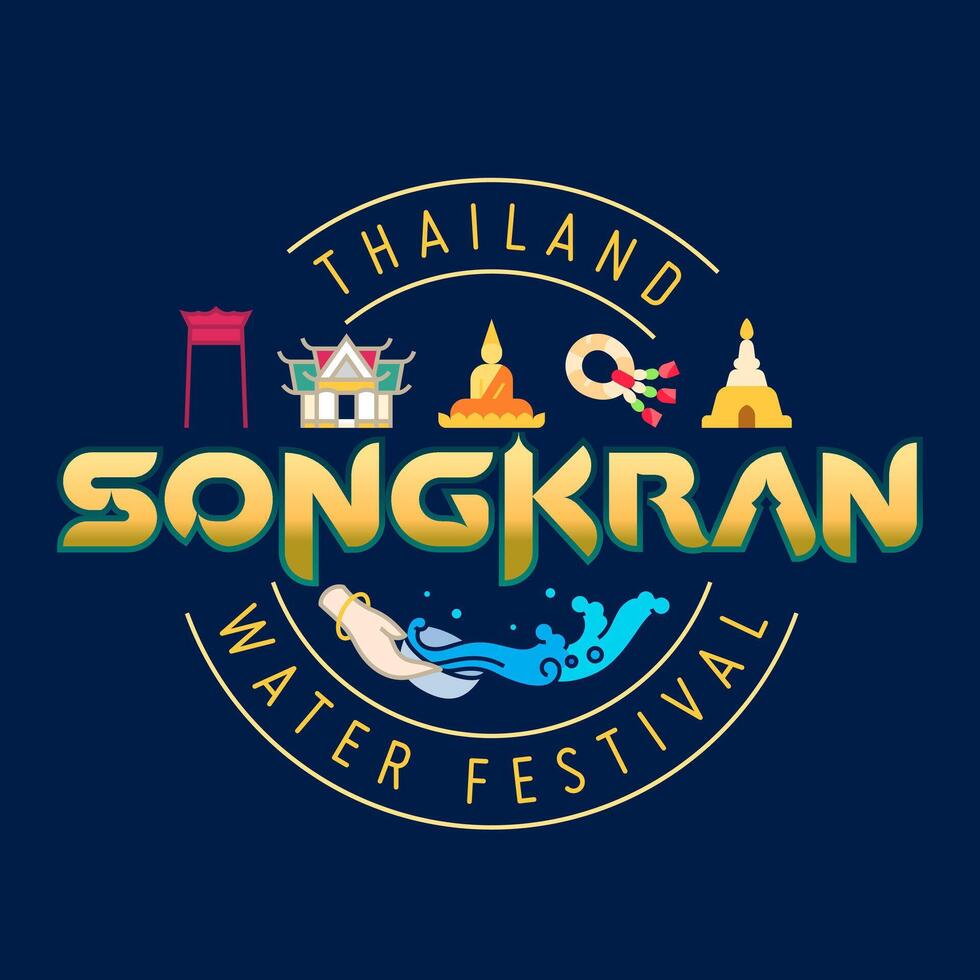 Songkran festival thailand water splashing logotype and lettering design vector