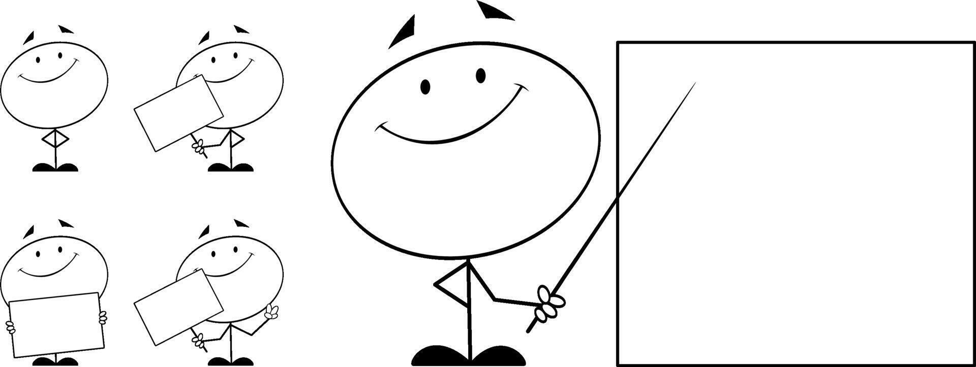 Set of cartoon stick figure with blank sign vector