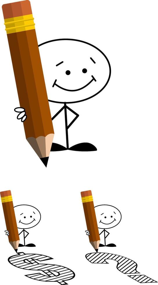 Set of stick figure with pencil vector