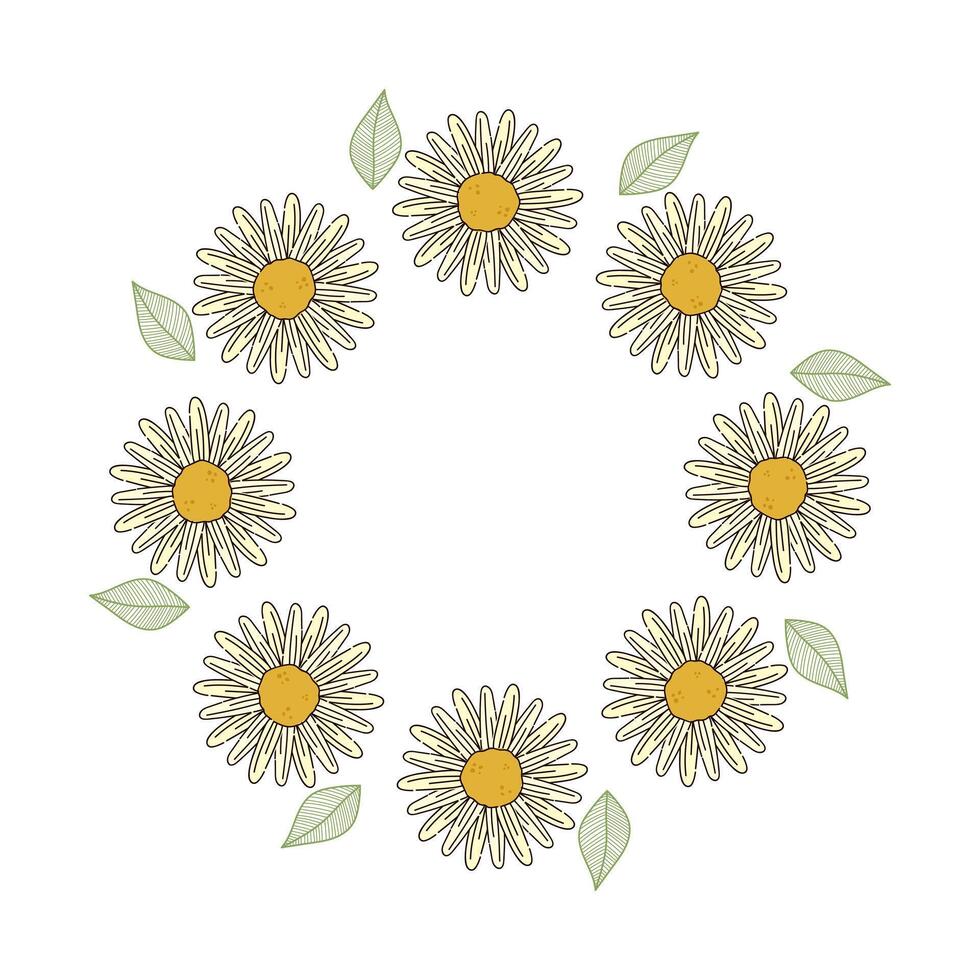 Beautiful floral frame, spring flowers bouquet. Multicolored blooming botanical element for designs. Flat vector illustration isolated on white background.