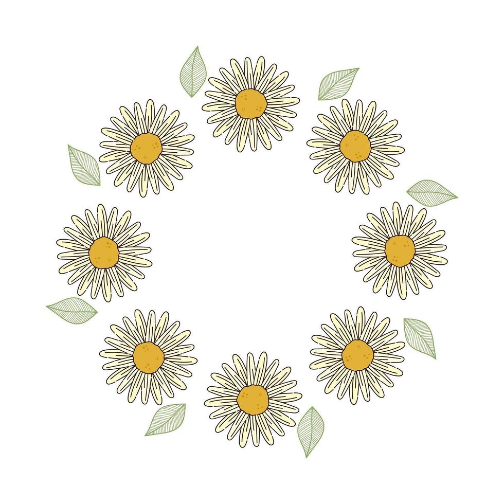 Beautiful floral frame, spring flowers bouquet. Multicolored blooming botanical element for designs. Flat vector illustration isolated on white background.