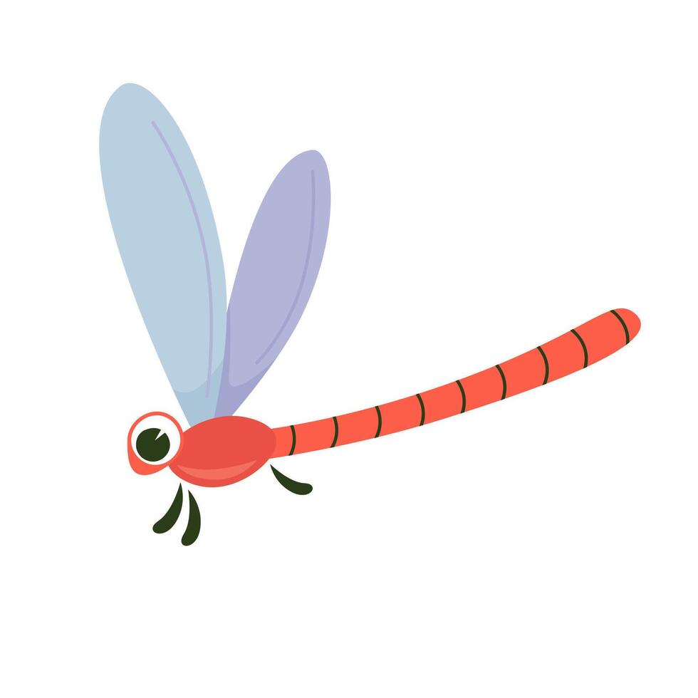 Cute red dragonfly. Simple doodle illustration isolated. vector