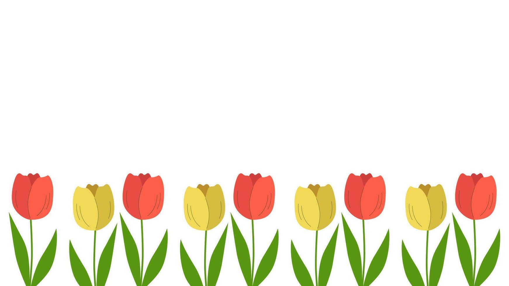 Beautiful spring background with tulips blooming. Template with copy space. Vector illustration isolated.