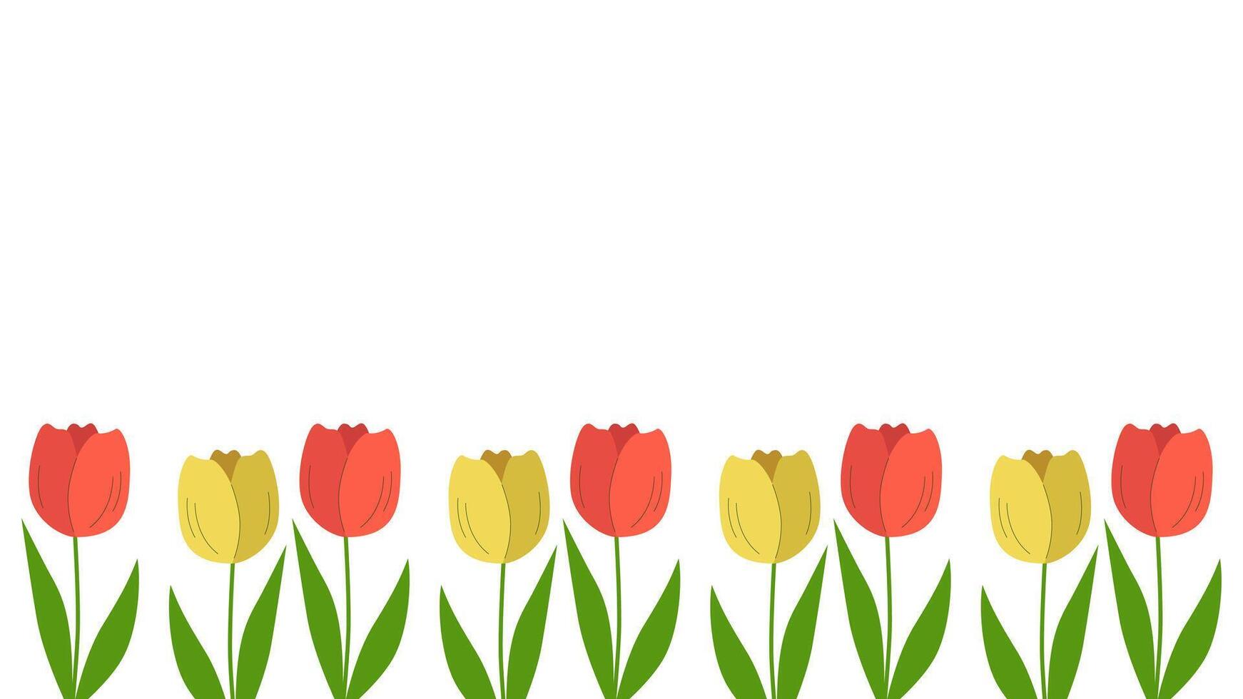 Beautiful spring background with tulips blooming. Template with copy space. Vector illustration isolated.