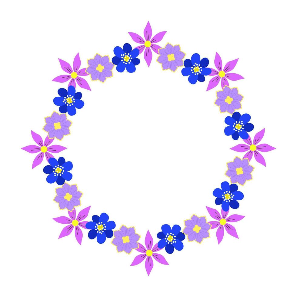 hermosa floral marco, primavera flores ramo. multicolor floreciente botánico elemento para diseños plano vector ilustración aislado en blanco antecedentes.