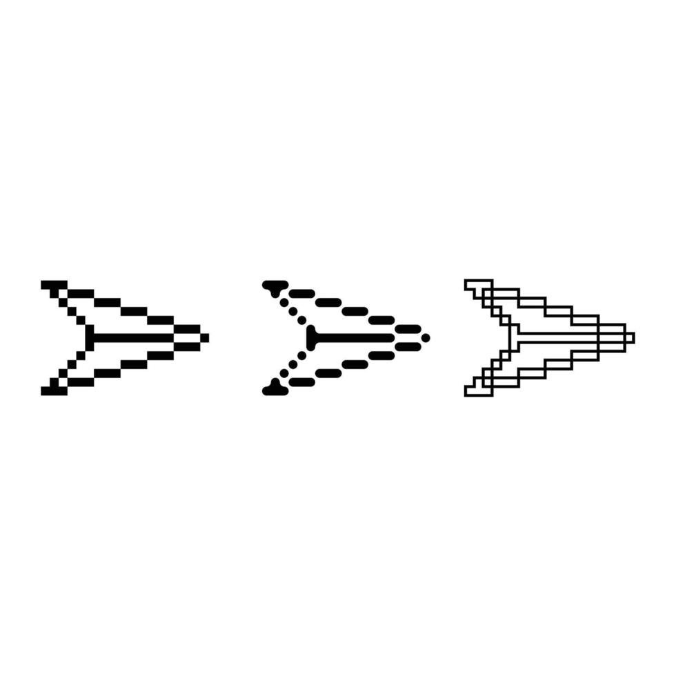 píxel Arte contorno conjunto icono de enviando papel variación color. papel avión icono en pixelado estilo. 8 bits Perfecto para juego activo o diseño activo elemento para tu juego diseño. sencillo píxel Arte icono activo vector
