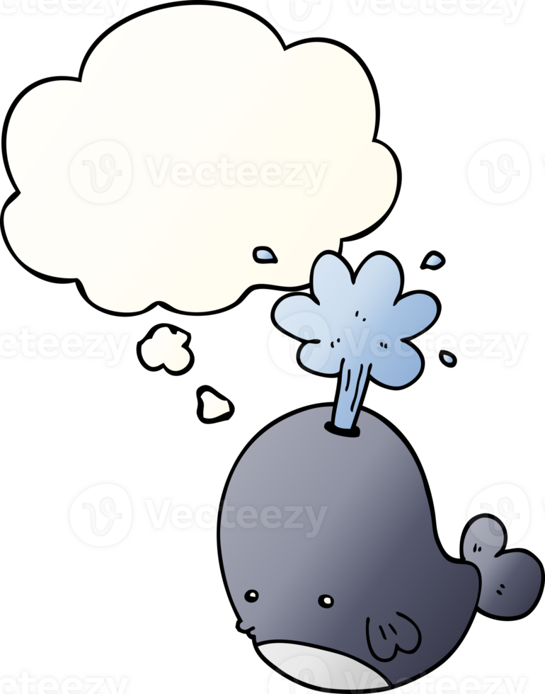 cartoon spouting whale and thought bubble in smooth gradient style png