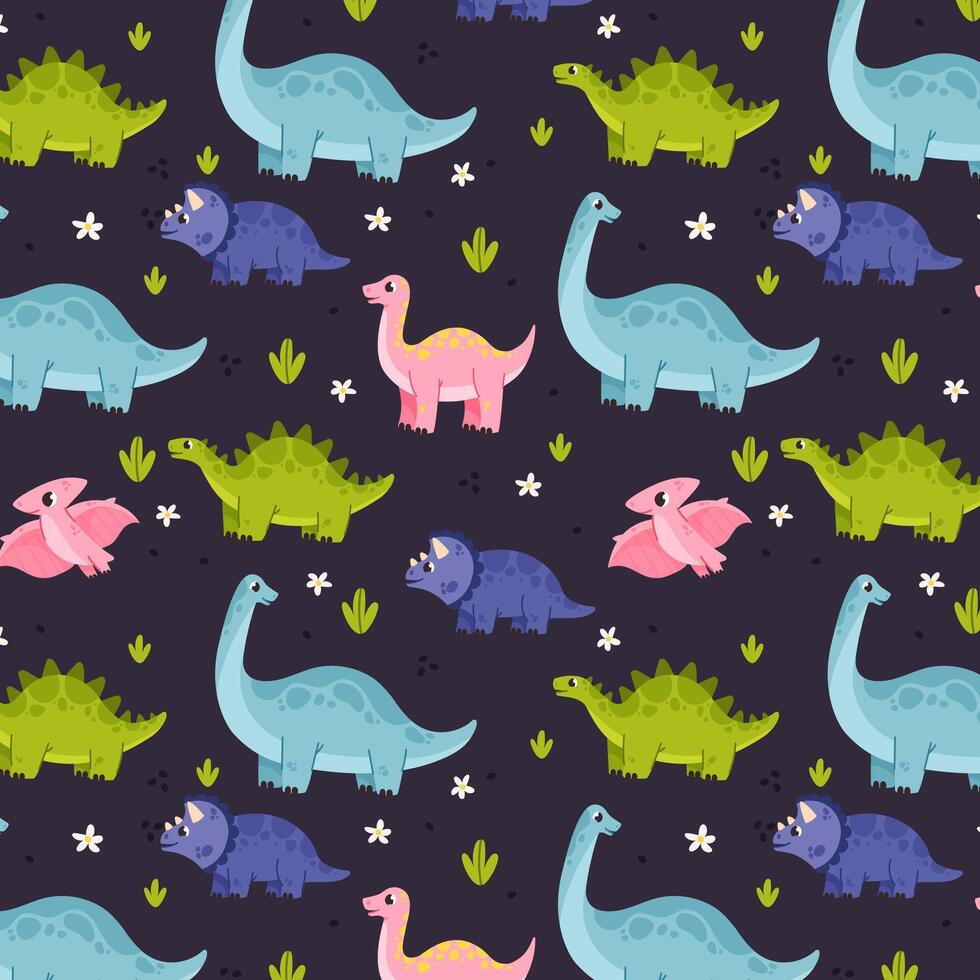 Cute pattern with dinosaurs vector