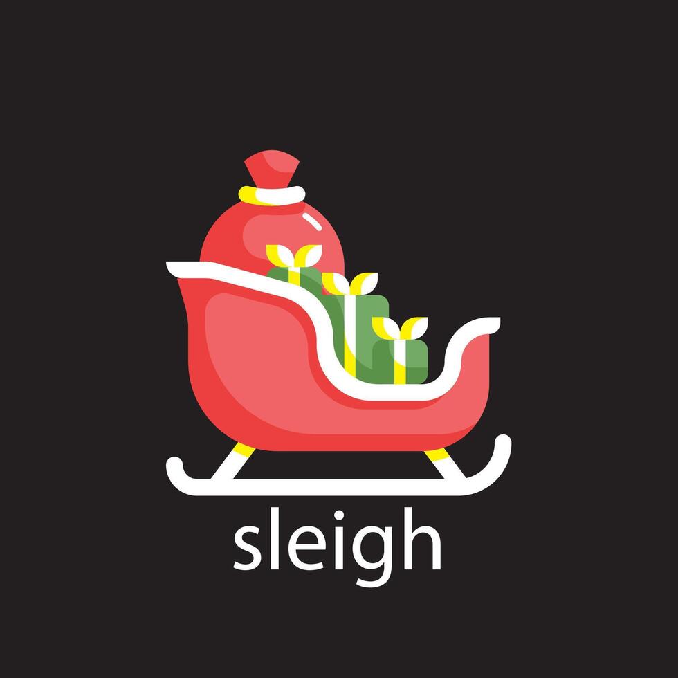 Santa's Christmas sleigh. Red empty vintage winter cart with golden runners vector