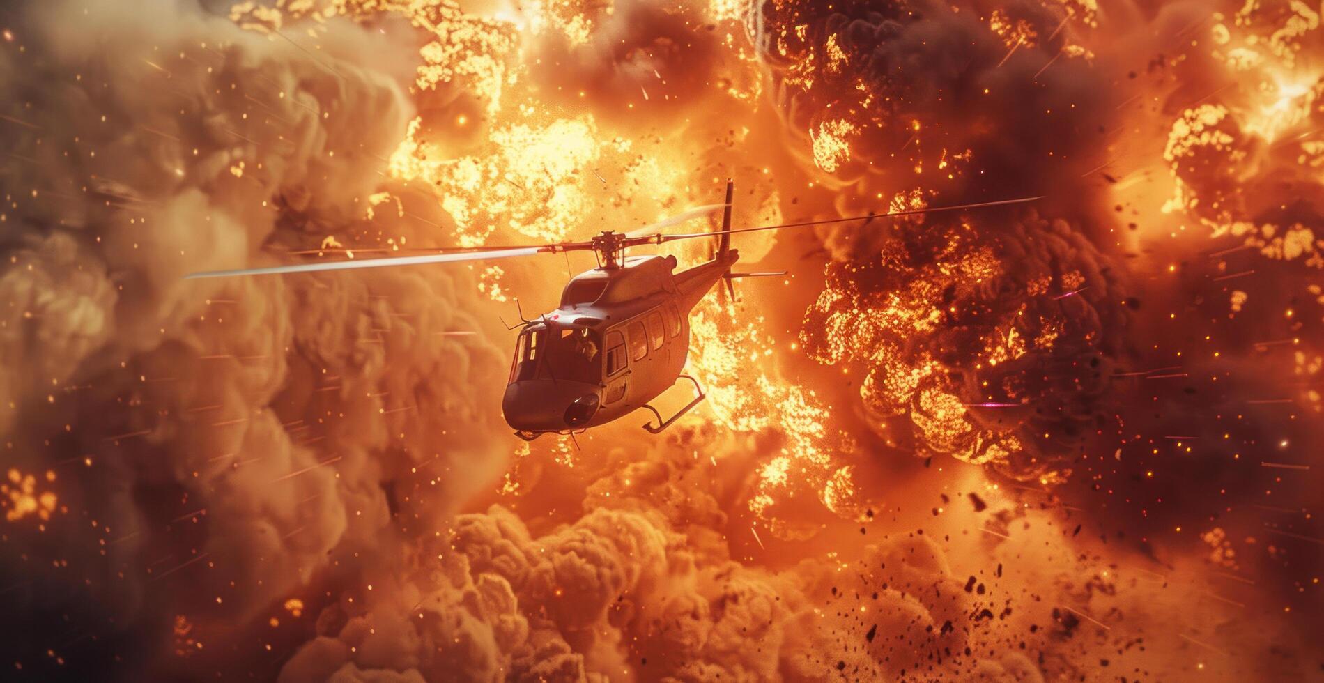 AI generated a helicopter is flying through an explosion photo