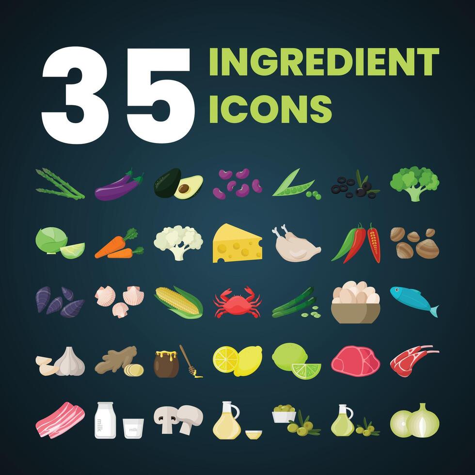 conjunto ingrediente iconos comida colección vector