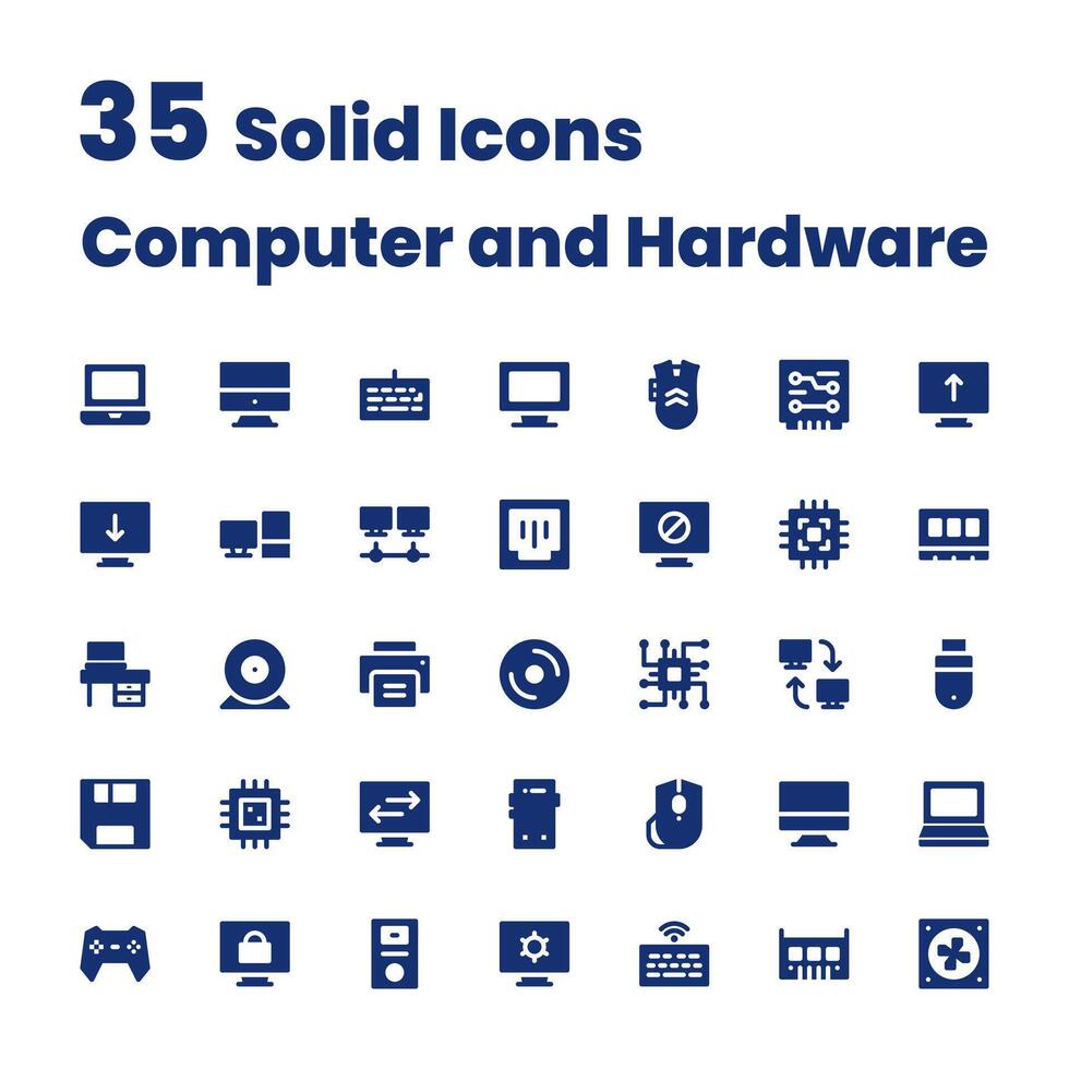 Set Solid Icons Computer and Hardware vector