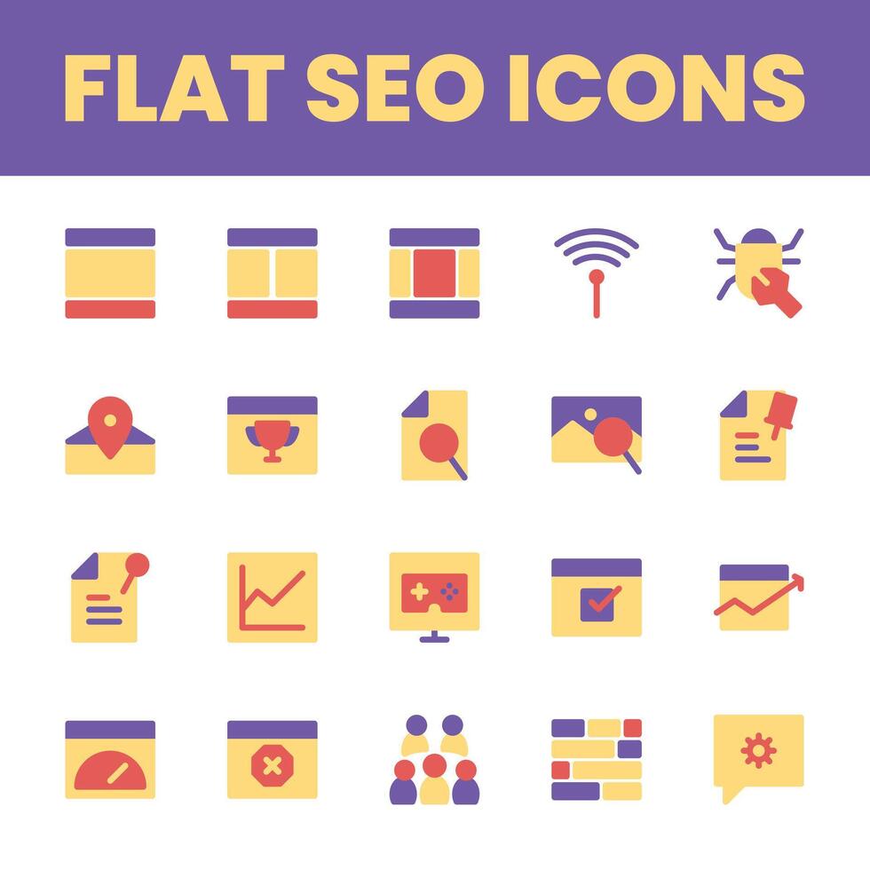 Set Flat Search Optimization Engine Icon vector