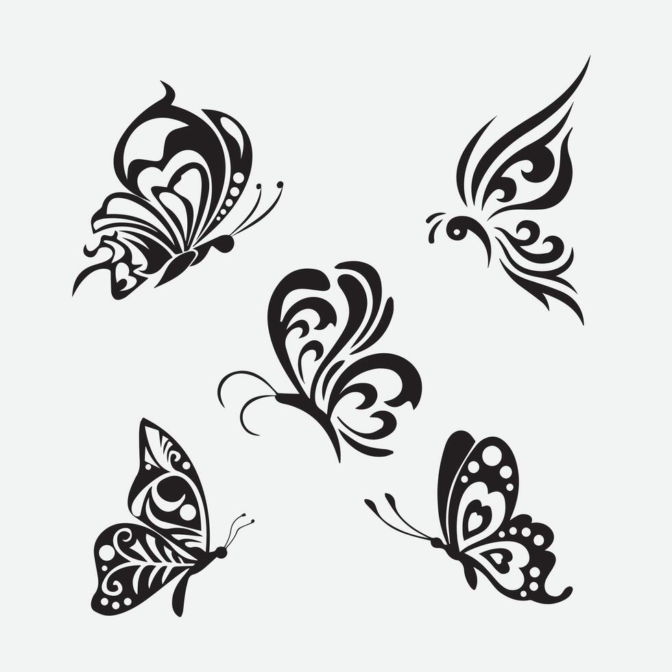 Beautiful black and white butterfly isolated vector image, Illustrations of butterfly silhouette icon on white background