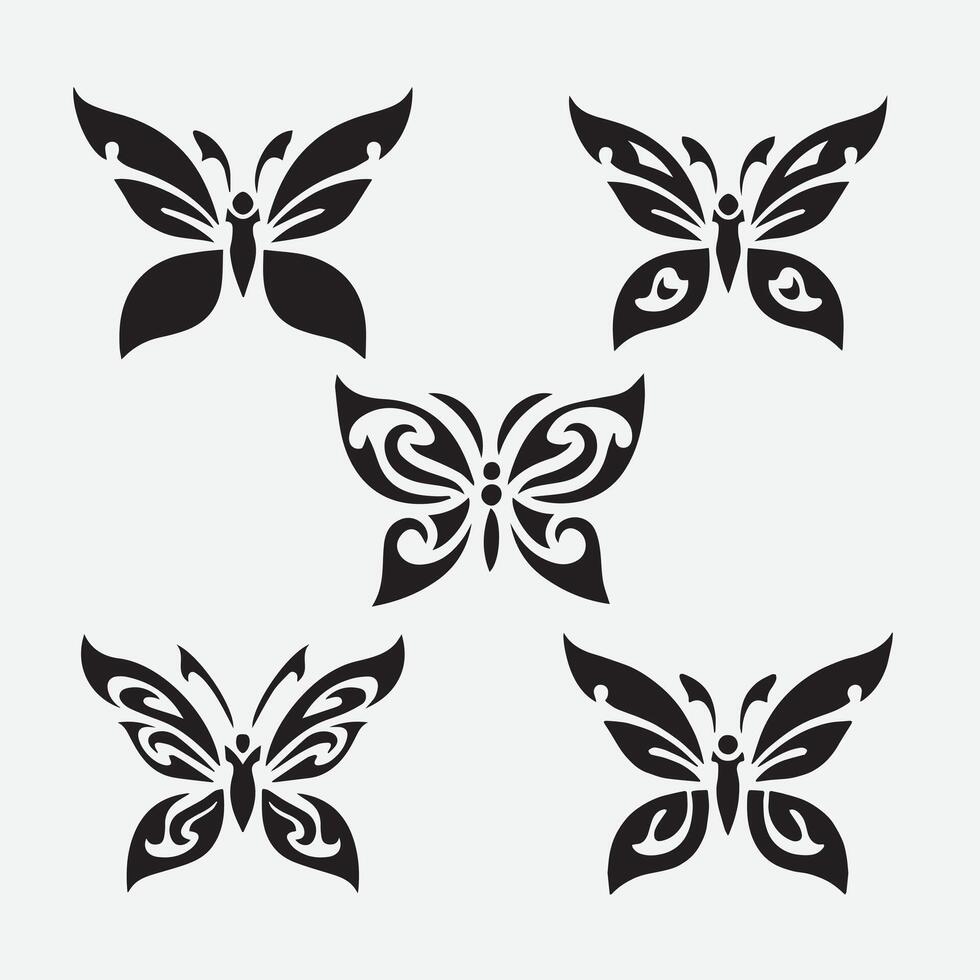 hermosa negro y blanco mariposa aislado vector imagen, ilustraciones de mariposa silueta icono en blanco antecedentes