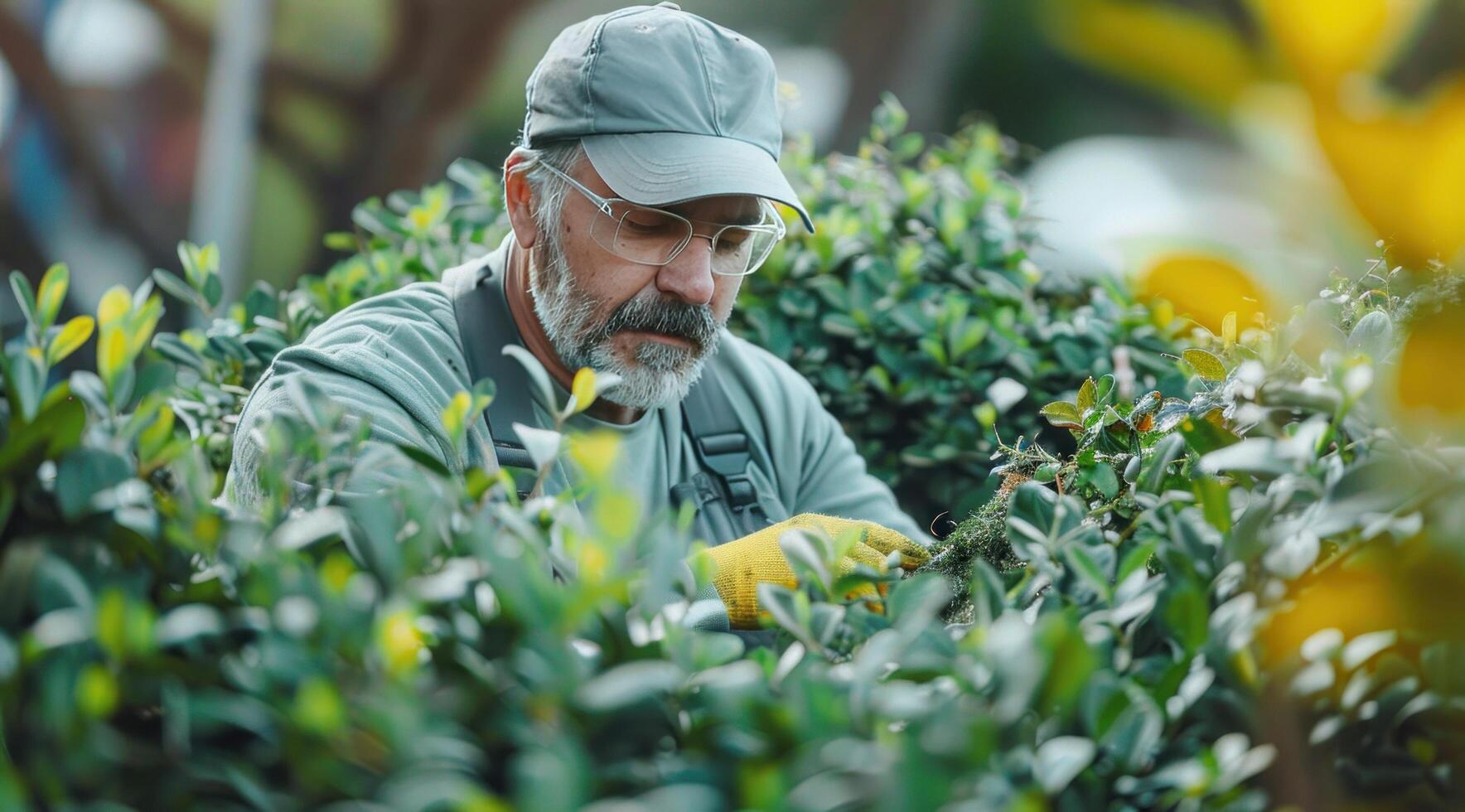 AI generated a garden man trimming hedges photo