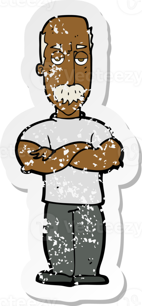 retro distressed sticker of a cartoon angry man with mustache png