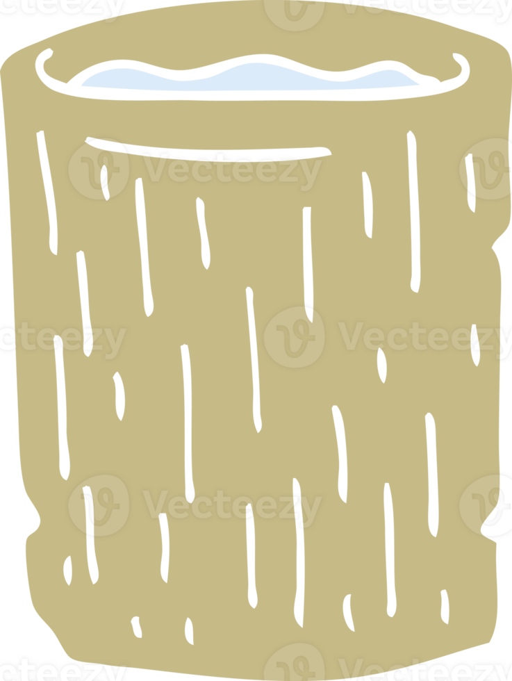flat color illustration of a cartoon wooden cup with water png