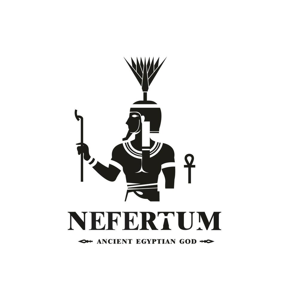 Ancient egyptian god nefertum silhouette, middle east god Logo vector