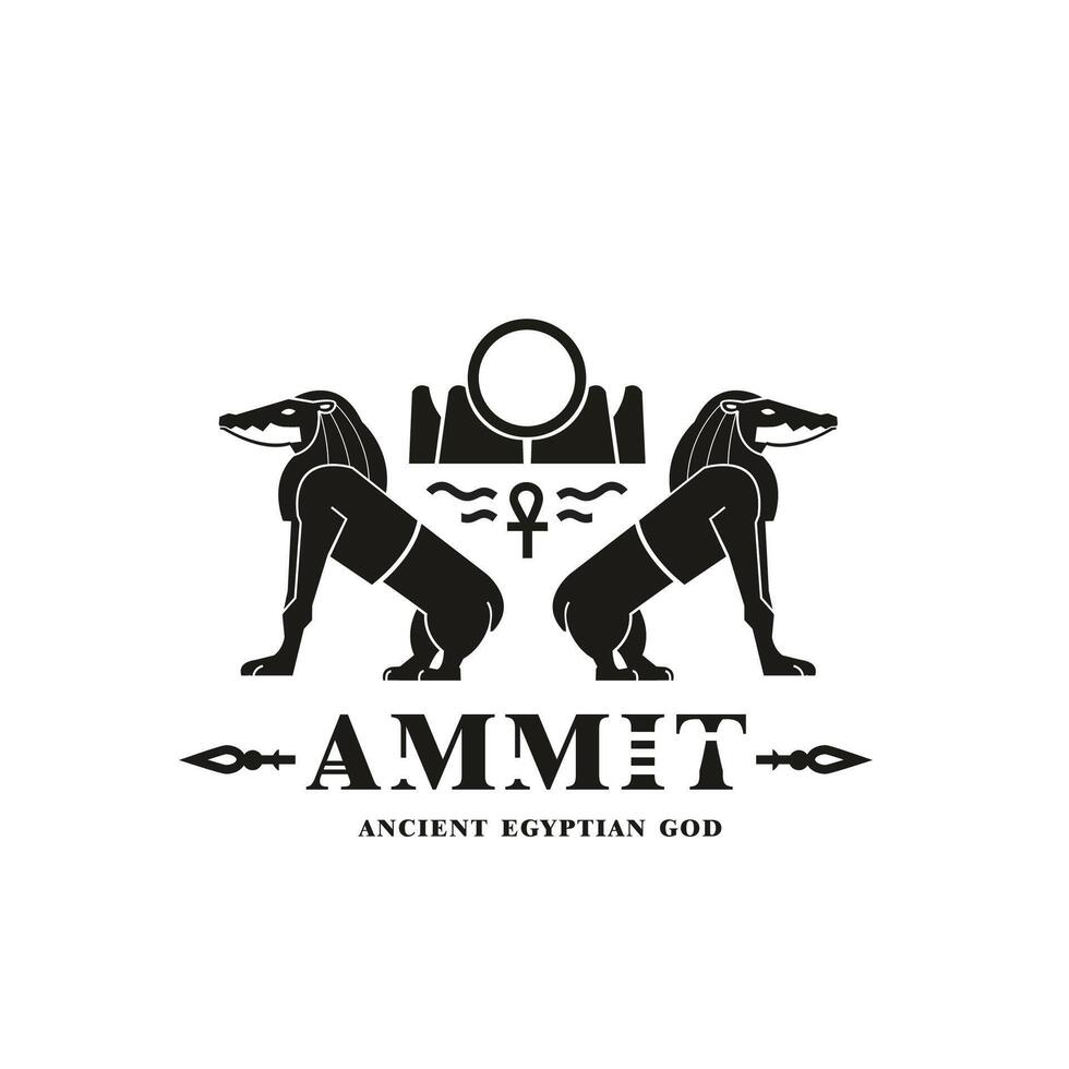 Ancient egyptian god ammit silhouette, middle east god Logo vector