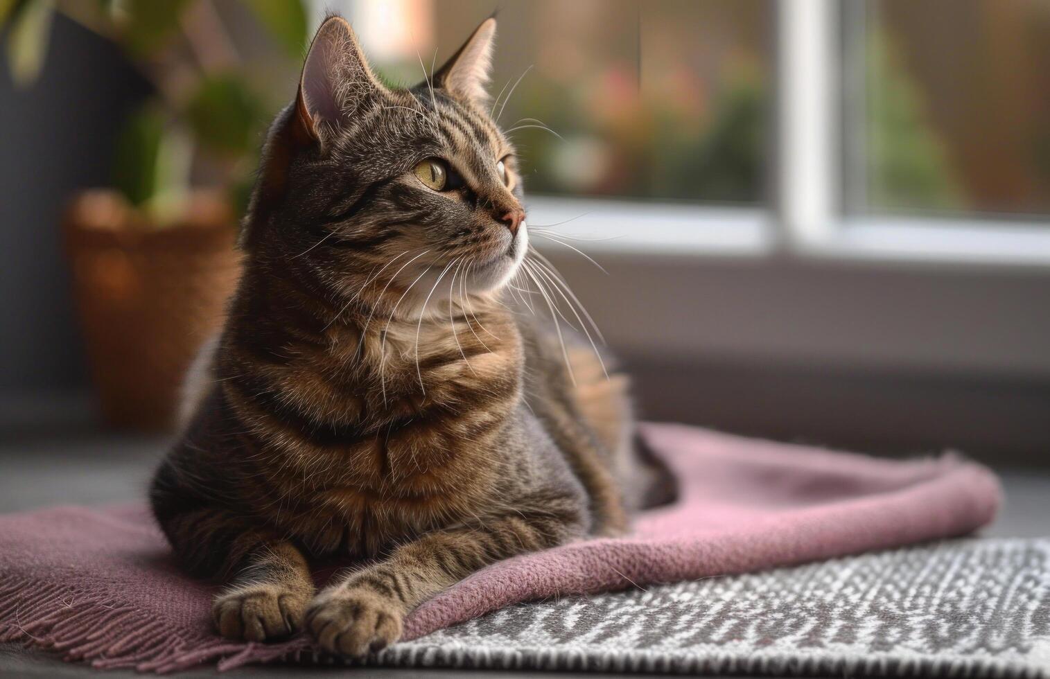 AI generated a tabby cat sits on some kind of mat photo