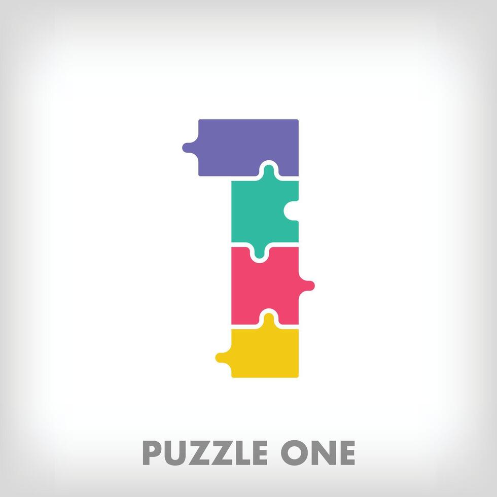 Creative puzzle number 1 logo. Unique color transitions. Education and reading and growth stage logo template. vector