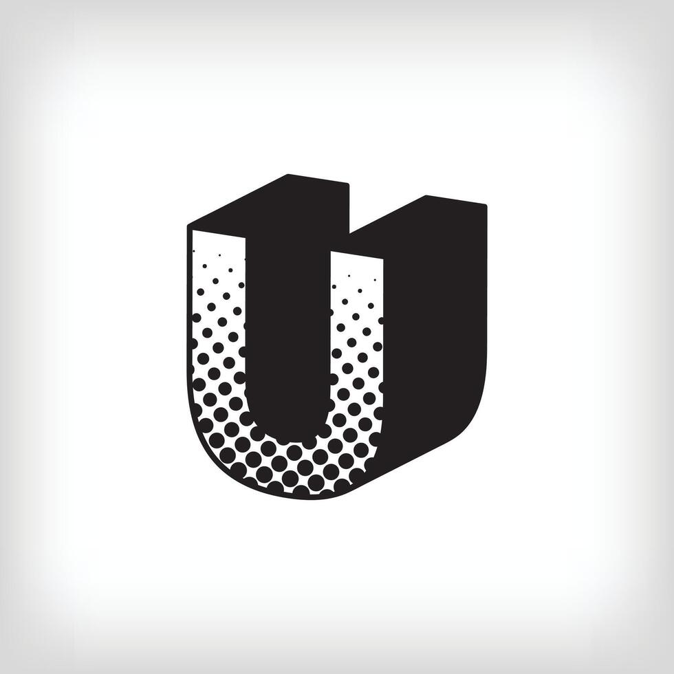 Letter U with creative shadow, pop art dot design alphabet sign. Vector. Modern background for posters, websites, web pages, business cards, postcards, interior design. vector