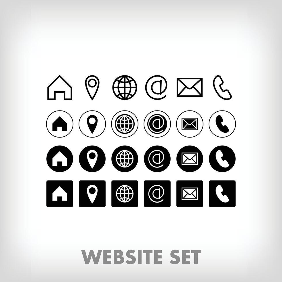 Creative website icon set. Icon template such as location, home, site, phone and mail. vector